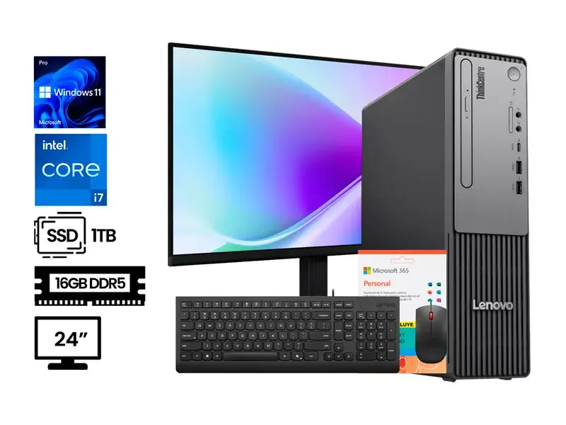 PC Desktop Lenovo Thinkcentre Neo 50S Gen 5 Intel i7-14700 16GBDDR5 SSD1TB Wind11 Pro + Monitor Samsung 24" + Microsoft 365 Personal