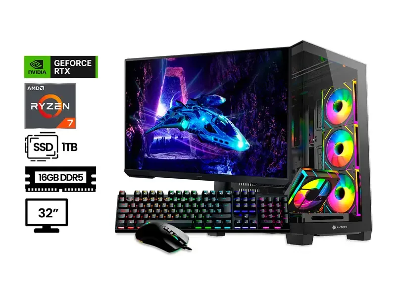 PC DMH DISEÑADOR AMD RZYEN 7-5700X 16GB SSD1TB RTX 8GB 32" ANTIVIRUS