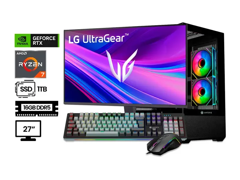 PC DMH DISEÑADOR AMD RZYEN 7-5800XT 16GB SSD1TB RTX 8GB 27" ANTIVIRUS