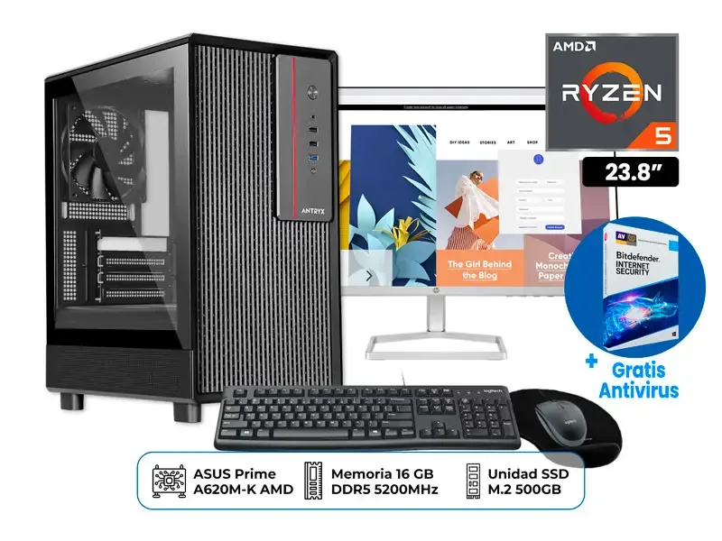 PC DMH ESTUDIANTIL AMD RYZEN 5 8500G 16GB 500GB 23.8" ANTIVIRUS