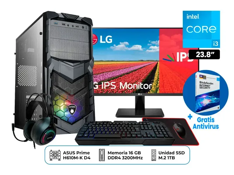 PC DMH ESTUDIANTIL INTEL i3 16GB 1TB 23.8" ANTIVIRUS