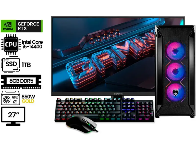 PC DMH GAMER INTEL CORE I5-14400 8GB SSD1TB RTX4060TI 850W + MONITOR GAMER 27"