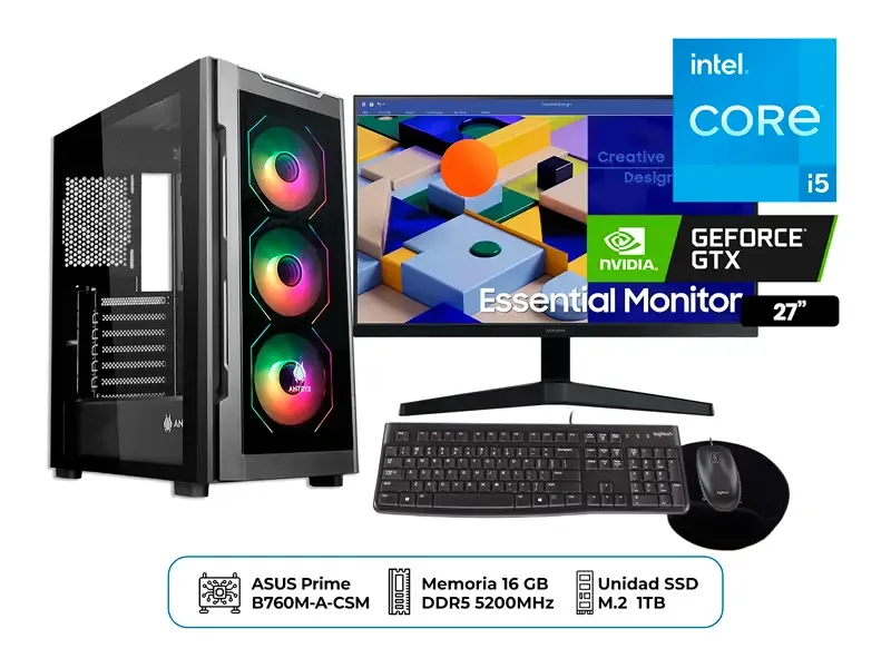 PC DMH PROFESIONAL INTEL i5 14400 16GB 1TB GTX4GB 27"