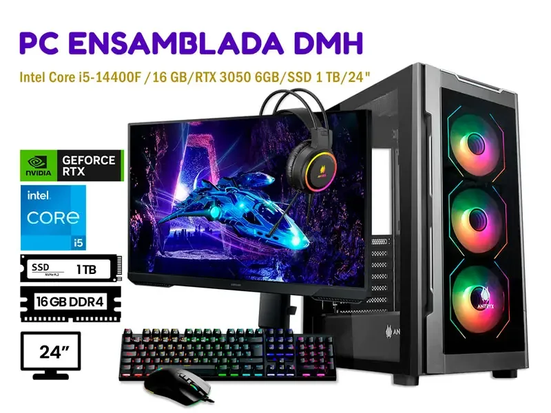 PC DMH PROFESIONAL INTEL i5 14400 16GB SSD 1TB RTX 6GB 24" ANTIVIRUS