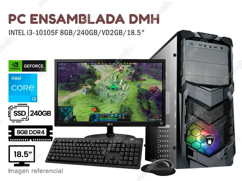 PC ENSAMBLADA DMH  INTEL i3-10105F 8GB/240GB/VD2GB/18.5