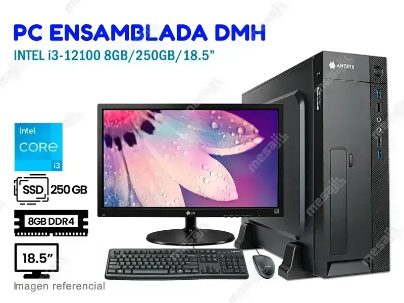 PC ENSAMBLADA DMH INTEL i3-12100 8GB/250GB/18.5