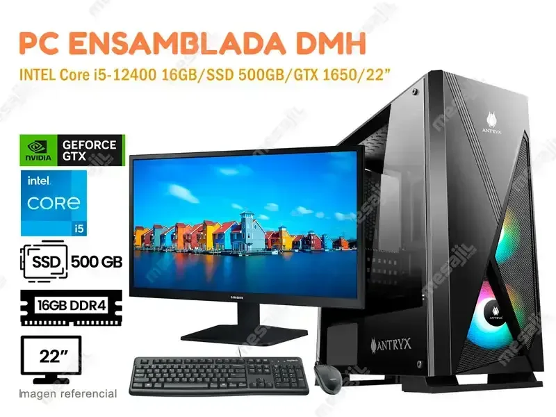 PC ENSAMBLADA DMH Intel i5-12400 16GB/SSD 500GB/GTX1650 V4GB/22"