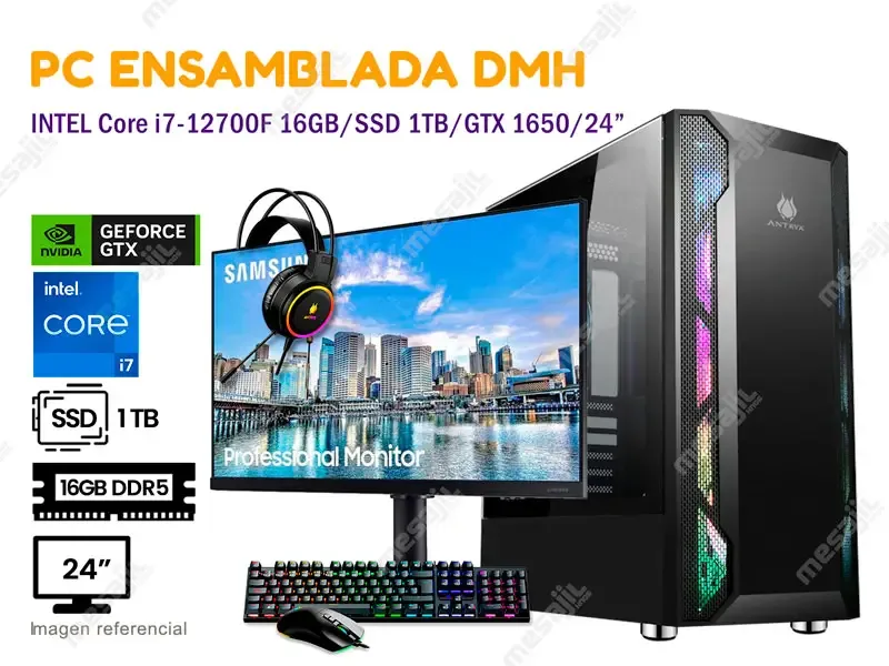 PC ENSAMBLADA DMH Intel i7-12700F 16GB/SSD 1TB/GTX 1650 V4GB/24"