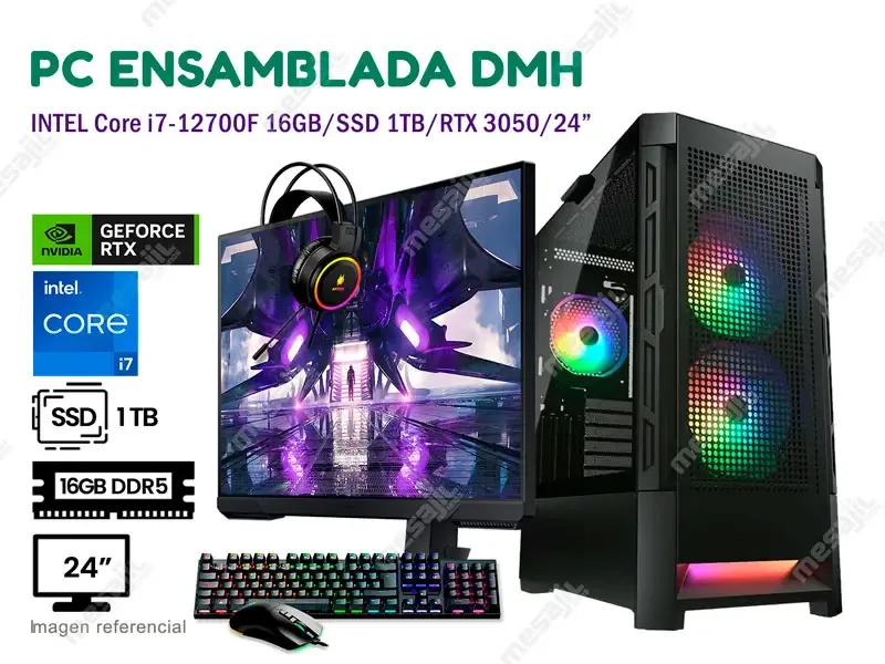 PC ENSAMBLADA DMH Intel i7-12700F 16GB/SSD 1TB/RTX 3050 V8GB/24"