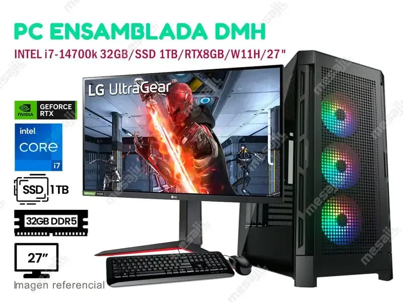 PC ENSAMBLADA DMH INTEL i7-14700k 32GB/SSD 1.24TB/RTX8GB/W11H/27"