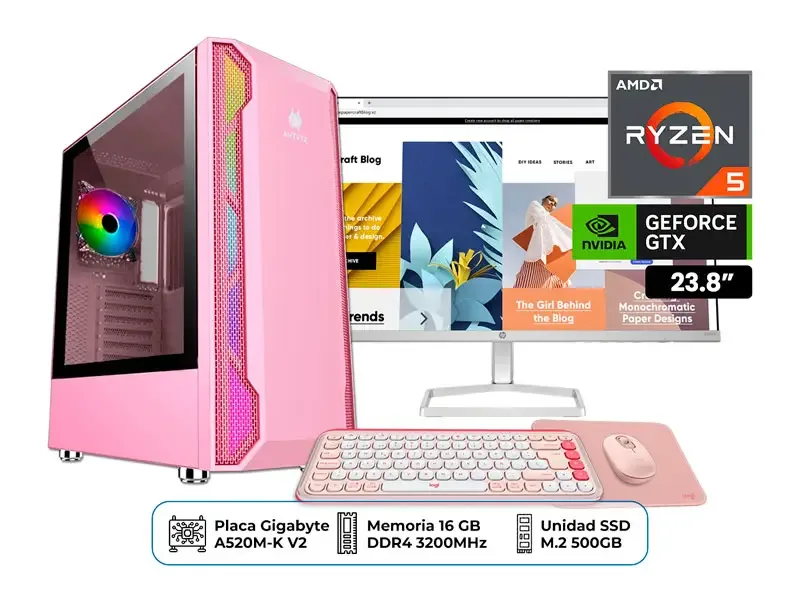 PC GAMER DMH AMD Ryzen 5 3600 16GB 500GB VD 4GB 23.8" Pink