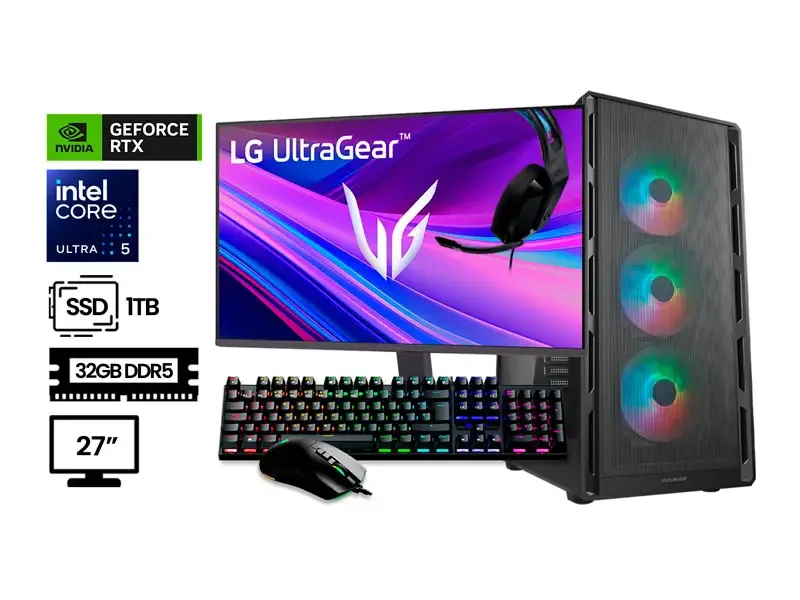 PC GAMER DMH INTEL CORE ULTRA 5-225 32GB SSD1TB RTX 8GB 27" ANTIVIRUS