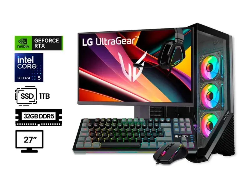 PC GAMER DMH INTEL CORE ULTRA 5-245KF 32GB SSD1TB RTX 8GB 27" ANTIVIRUS