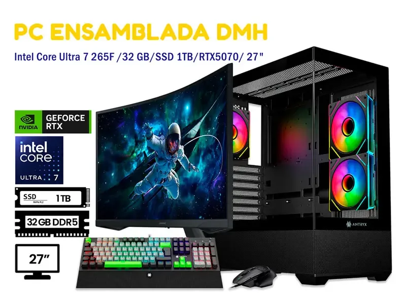PC GAMER DMH INTEL Core Ultra 7 265F 32GB SSD1TB RTX5070 16GB 27" ANTIVIRUS