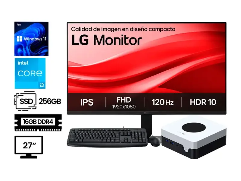 PC Mini CHUWI LarkBox X NUC Intel i3-1220P 8GB SSD256GB Wind 11 + Monitor LG 27"
