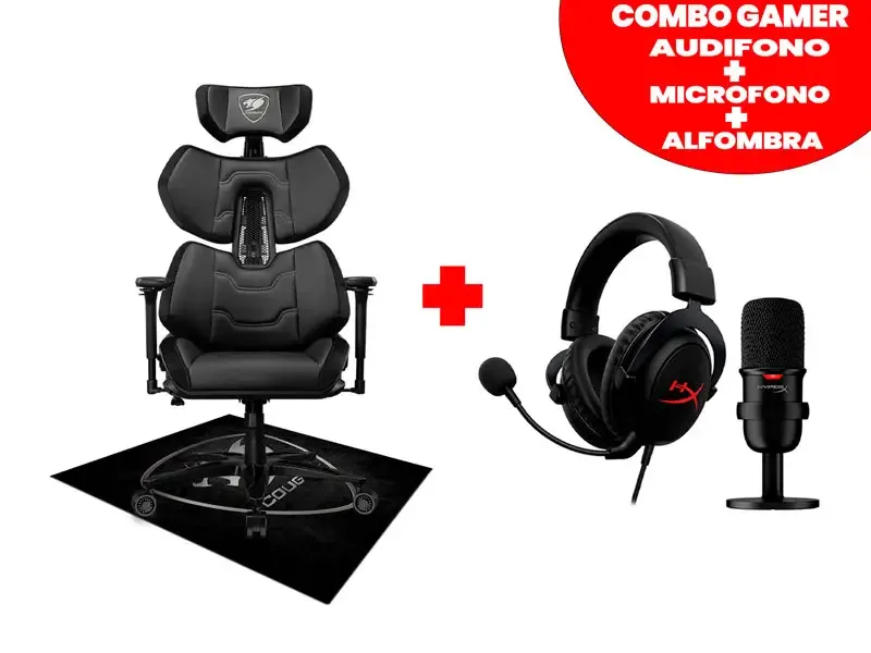 Silla Gamer Cougar Terminator Elite 150 grados 135Kg Black + Auricular + Microfono + Alfombra