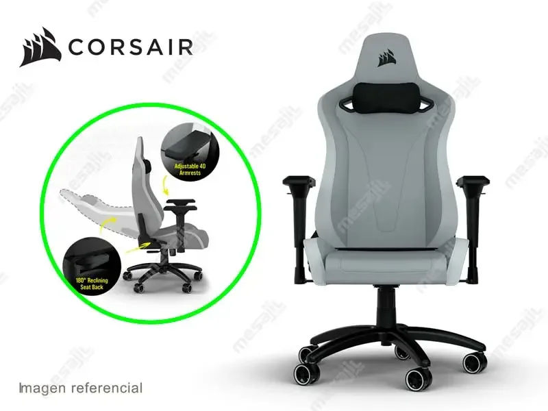Silla Gaming Corsair TC200 Polipiel Gris claro/ Blanco