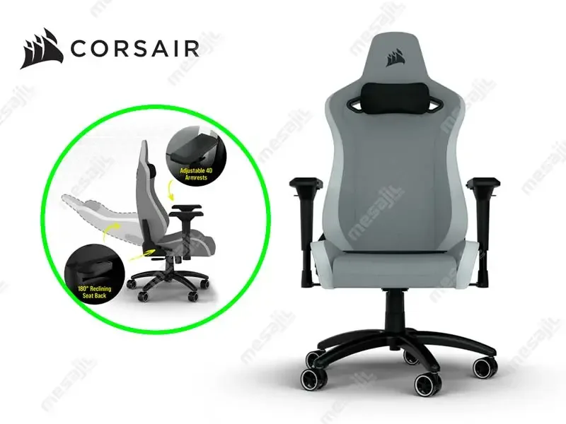 Silla Gaming Corsair TC200 Tejido suave Gris claro/ Blanco