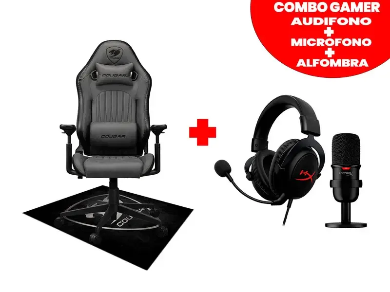 Silla Gaming Cougar Explore Jet Gray F + Auricular + Microfono + Alfombra