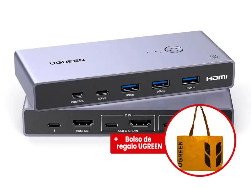 Switch KVM Ugreen de escritorio DisplayPort de 2 puertos (25962) 5Gbps