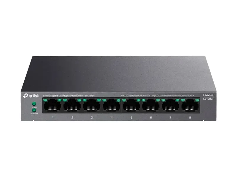 Switch TP-Link 8 Puertos LS108GP Gigabit PoE+ 10/100/1000 Mbps. Metal