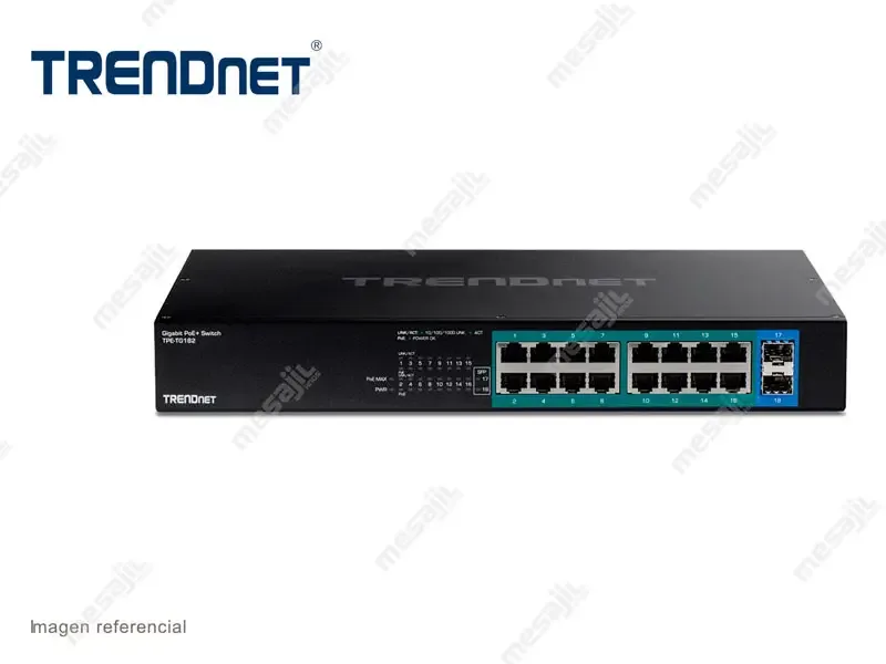 Switch TRENDnet TPE-TG182 16 Puertos Gigabit PoE+ (240W) + 2 puertos SFP