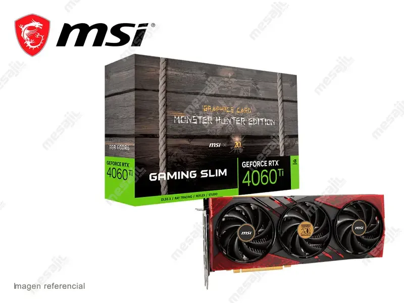 Tarjeta Grafica MSI NVIDIA GeForce RTX 4060Ti 8GB GDDR6 GAMING SLIM GC30 Monster Hunter Edition