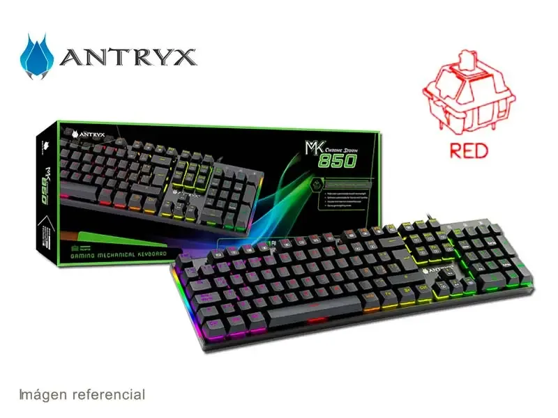 Teclado Gaming Antryx Mecanico Chrome Storm MK850 RGB Switch RED