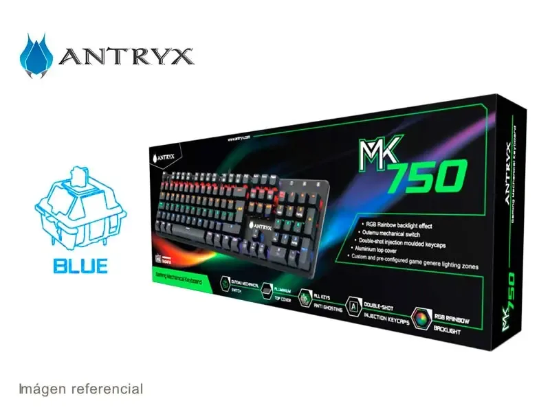 Teclado Gaming Antryx Mecanico Crome Storm MK750 RGB Switch Blue