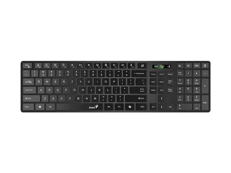 Teclado Genius Dual Wireless/BT SlimStar 7250BT AI Copilot Multimedia SP Black (31320004407)