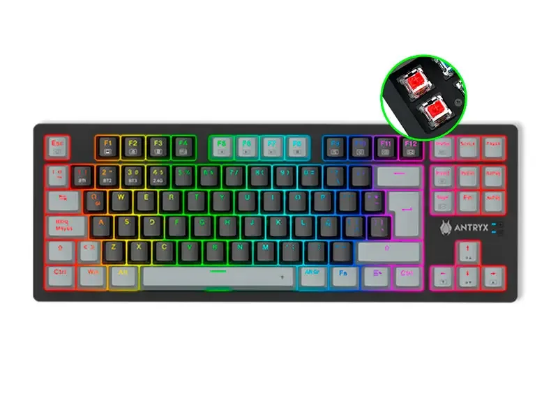 Teclados Gaming Antryx Mecanico MK845 TRIX Wireless Switch Red