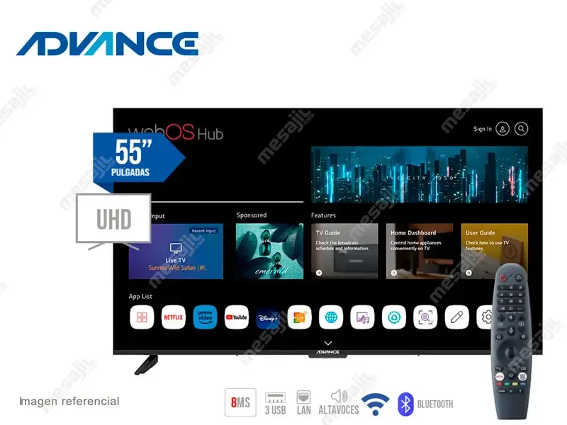Televisor Smart Advance Mod. WADVU55K50 55" UHD 4K 3840X2160 Wireless LAN