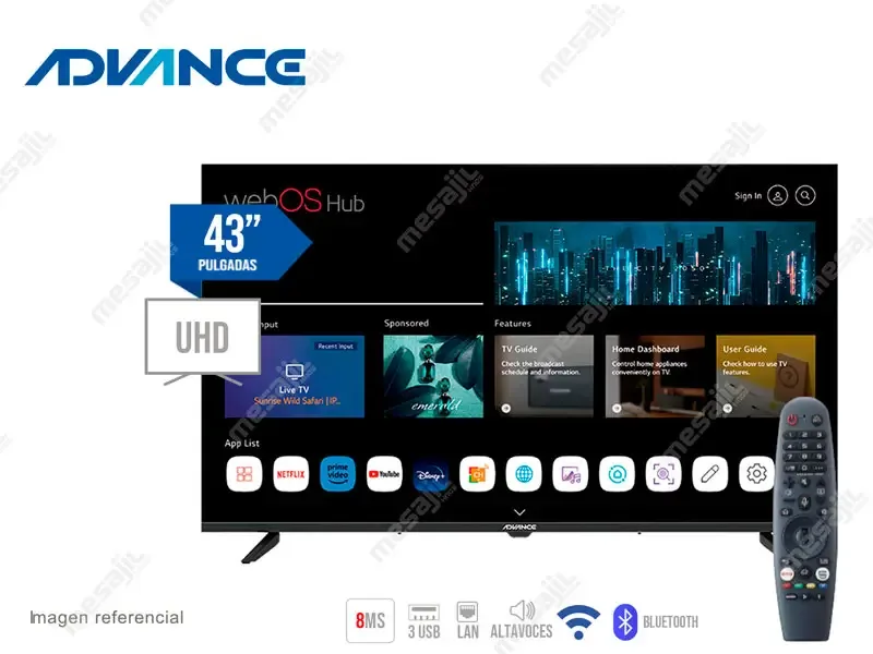 Televisor Smart Advance WADCU43UHD 43" UHD 4K 3840 x 2160 Wireless LAN