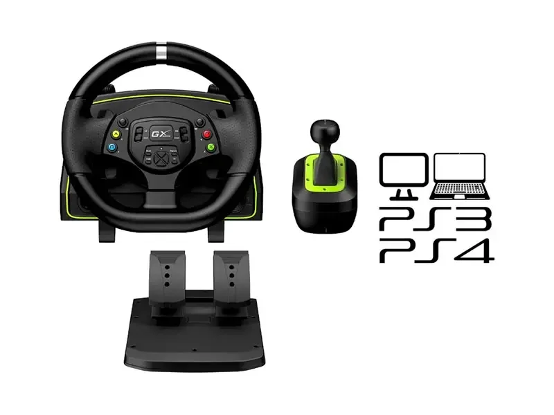 Volante GENIUS C/pedal + Palanca GX SPEED MASTER X2 Dula Motor Vibration PS4/PS3/PC UBS