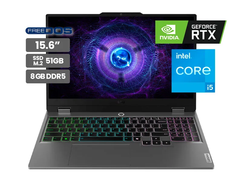 Laptop Gamer Lenovo LOQ 15IAX9 15.6" Intel Core i5 12450HX 8GB SSD512GB RTX3050 6GB No incluye Windows