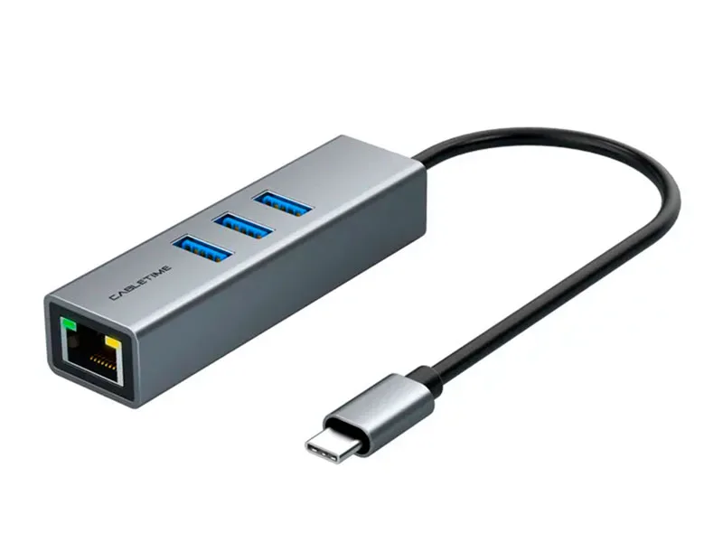 Adaptador USB-C a Ethernet + 3 USB CABLETIME CB54G