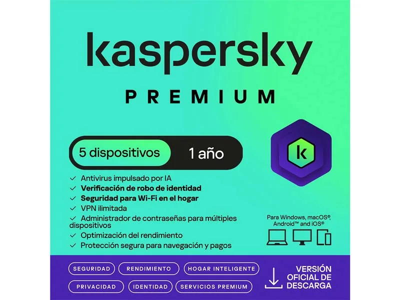 Antivirus Kaspersky Premium 5PC 12 Meses Digital