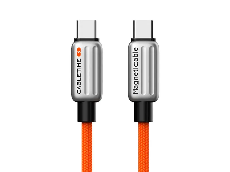 Cable USB-C a USB-C 2mts CABLETIME CU06L 240W Magnetico Anaranjado