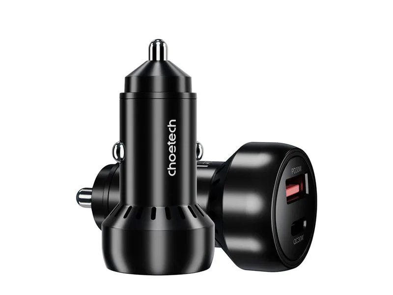 Cargador TC0014 CHOETECH de coche 60W USB-C + USB-A Retroiluminacion Led