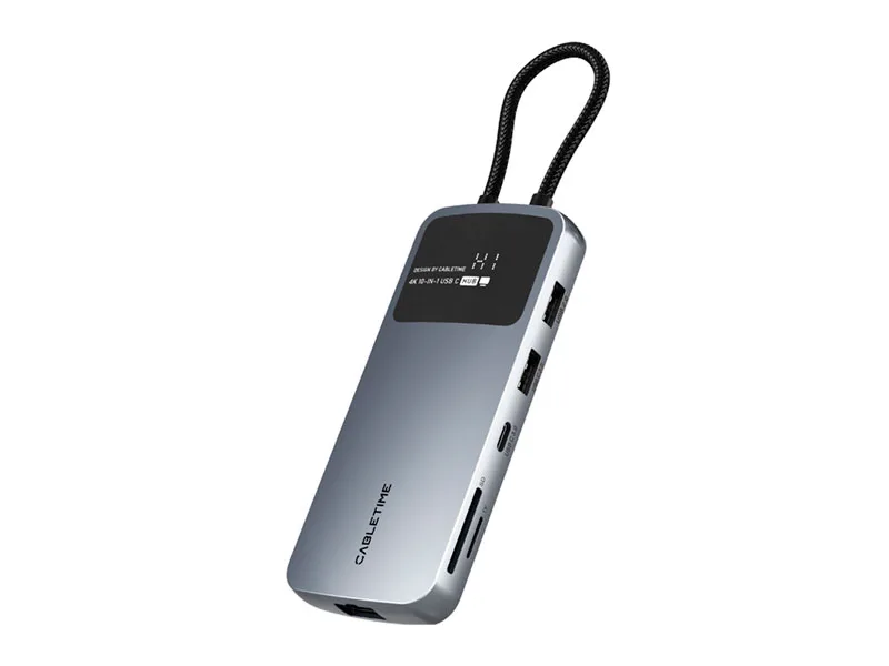 Docking Station CABLETIME CB84G USB-C a 10 Puertos: HDMI USB-A UBS-C 1SDTF 1LAN