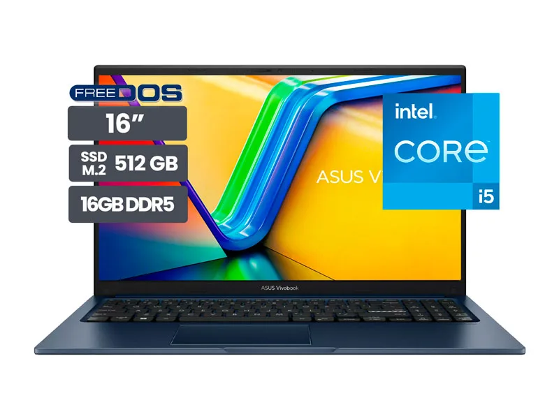 Laptop ASUS VivoBook 16 X1504VA-E84085 16" Tactil  Intel Core 5-120U 16GB SSD512GB No incluye Windows