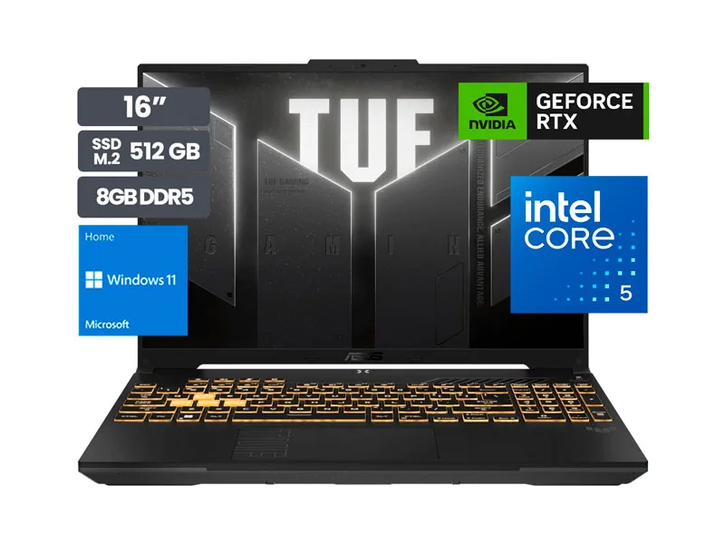 Laptop Gamer ASUS TUF FX607VJR-TU302W 16" Intel Core i5-205H 8GB SSD512 RTX3050 6GB W11home