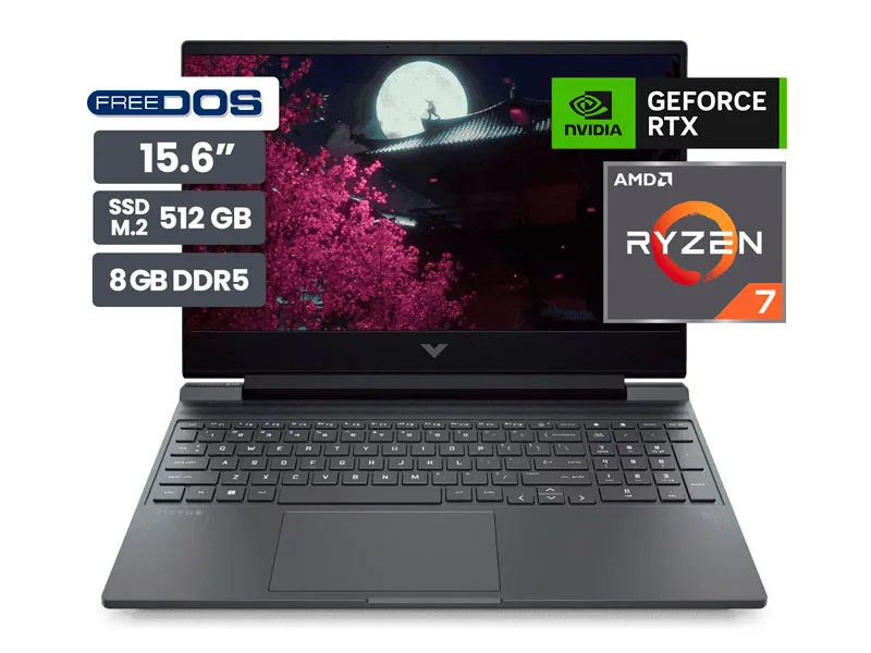 Laptop Gamer HP Victus 15-FB3019LA 15.6" AMD Ryzen 7-7445HS 8GB SSD512GB RTX3050 6GB No incluye Windows