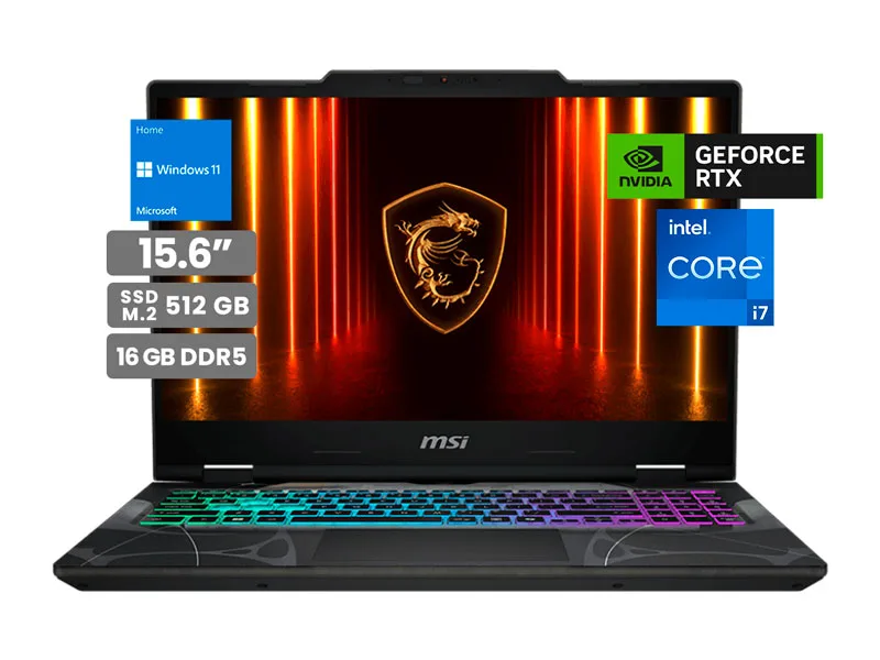 Laptop Gamer MSI Cyborg 15 B2RWEKG 15.6" Intel Core 7-240H 16GB SSD512GB RTX5050 8GB Wind11 Home