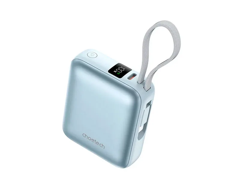 Power Bank CHOETECH B832-LBE Mini 10000mAh 35W con pantalla y cable integrado Azul
