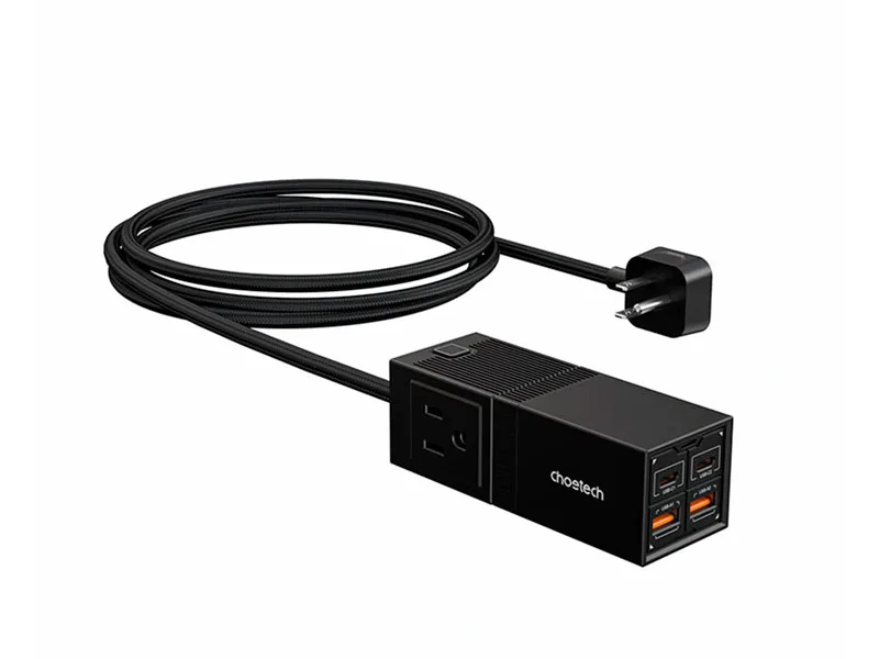 Regleta CHOETECH carga GaN 65W 2 USB-C y 2 USB-A + 2 Tomas de corriente