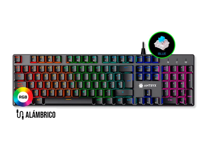 Teclado Gaming Antryx Mecanico MK760L Black, Blue Switch (AMK-760LKBL-SP)