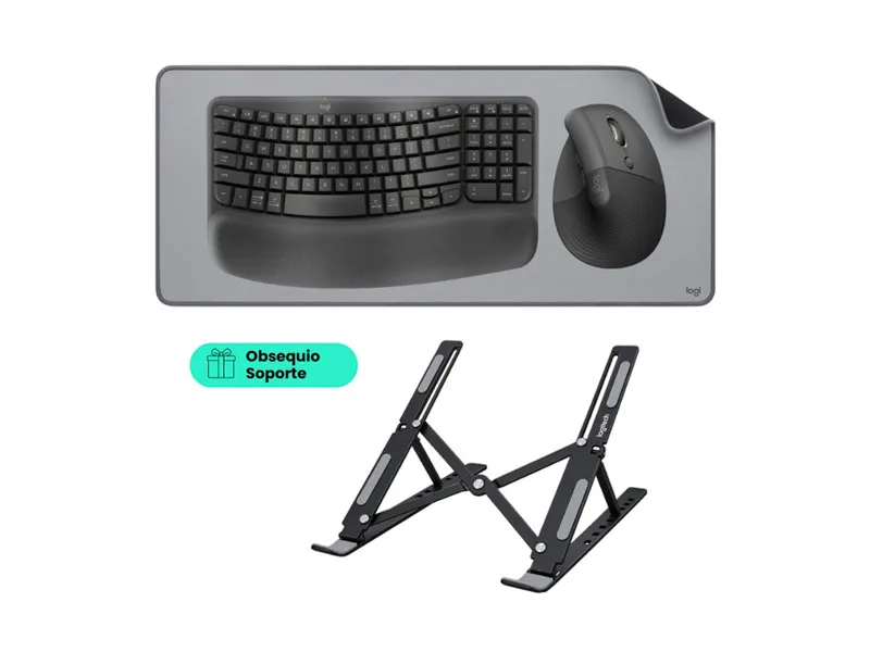 Logitech Ift Rcploor Teclado Wave Keys + Mouse Lift Vertical + Desk Mat + Laptop Stand de ...