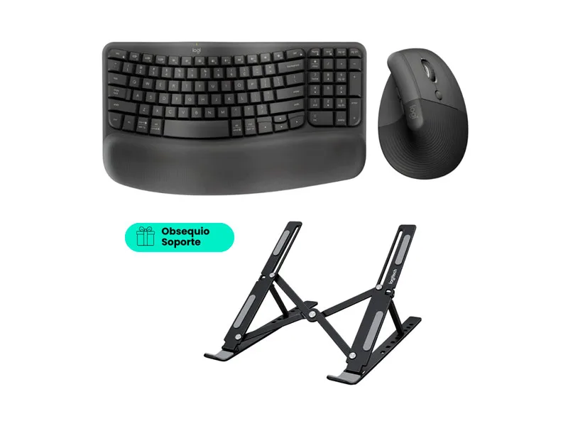 Logitech Ift Rcploor Teclado Wave Keys + Mouse Lift Vertical + Laptop Stand de regalo ...