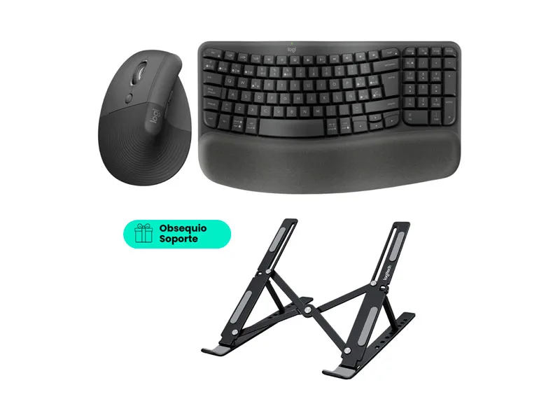 Logitech Ift Rcploor Teclado Wave Keys + Mouse Lift Vertical Left + Laptop Stand de regalo ...